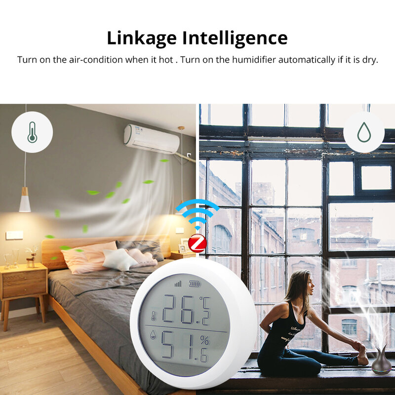 Tuya Smart ZigBee-Sensor de temperatura y humedad, Control por aplicación Smart Life, Detector de humedad interior, funciona con ZigBee Gateway Hub