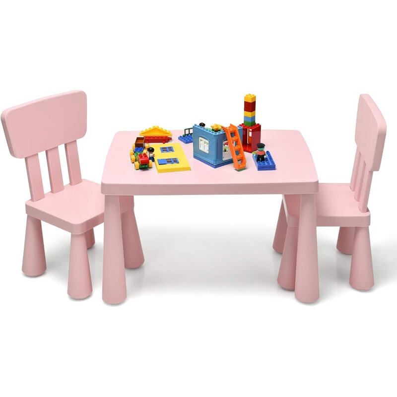 Costzon-Kids Table and Chair Set, Toddler, Plastic Children Activity Table for Reading, Drawing, Snack Time, Arts, 3 peças