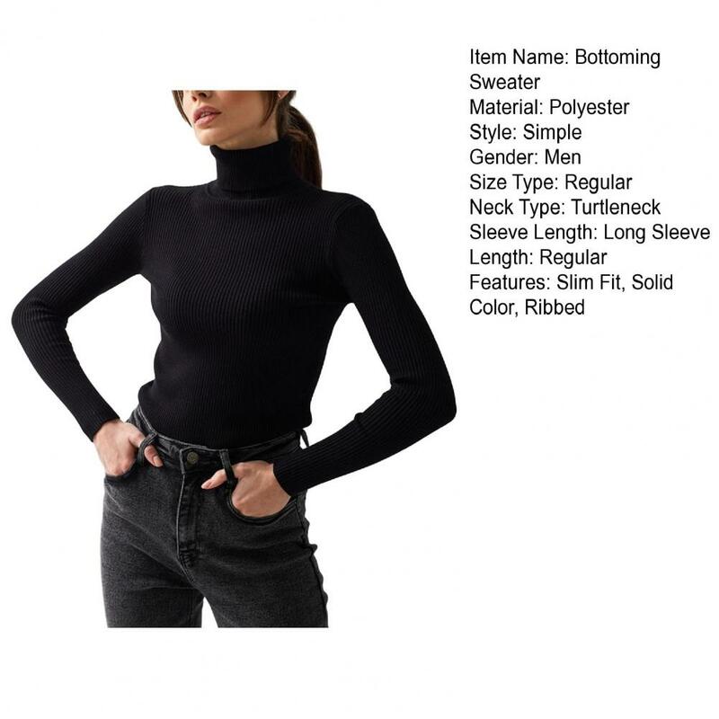 여성용 터틀넥 긴팔 보터밍 셔츠, 단색 골지, 슬림핏, 뜨게 풀오버 상의, 탄성 니트웨어
