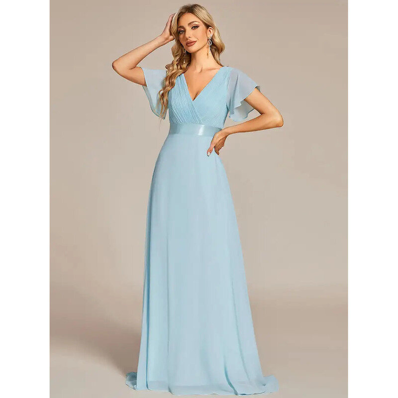 Eleganckie suknie wieczorowe z długim rękawem z krótkim rękawem dekoltem w serek 2024 z szyfonu druhna damska suknia bankietowa vestido de festa