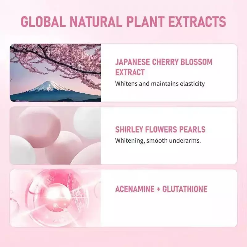 Ketiak krim pencerah alami ekstrak Sakura wanita, Losion Tubuh Pencerah pemutih pengencang antikeriput melembabkan 30ml untuk wanita