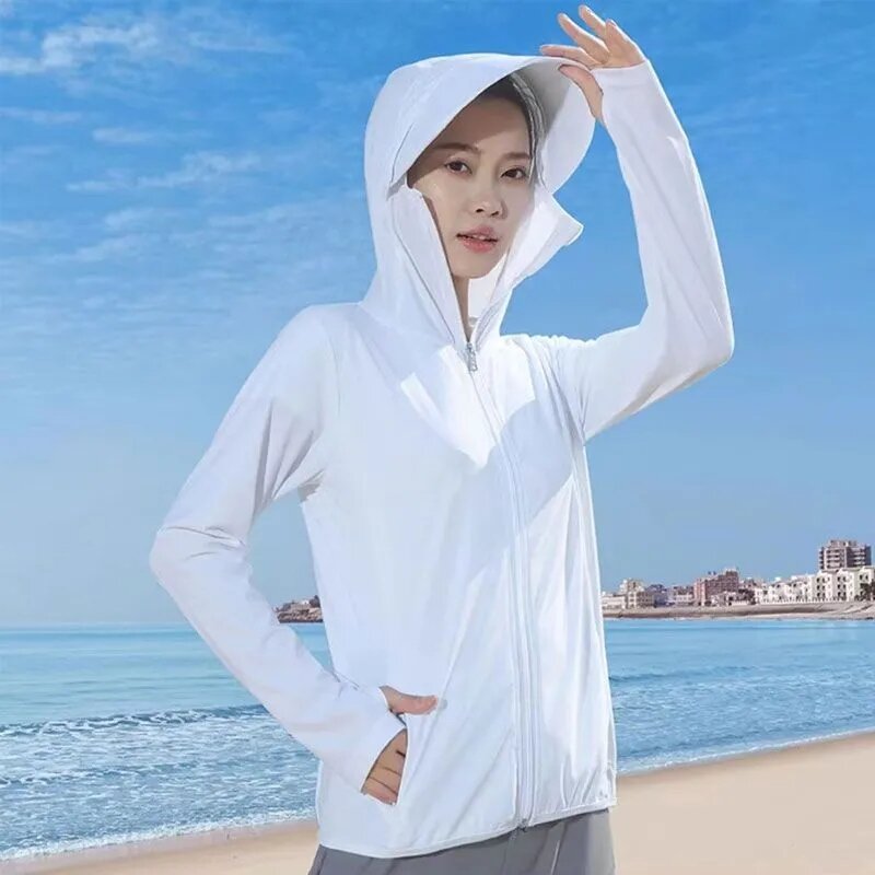 2023 estate nuova protezione solare con cappuccio abbigliamento donna camicetta sottile protezione UV traspirante protezione solare all'aperto abbigliamento donna