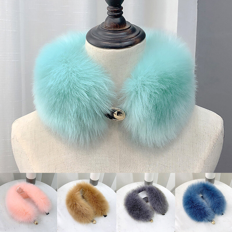53cm Women Faux Fox Fur Collar Scarf Thick Imitation Fur Shawl Collar Autumn And Winter Neck Warmer Solid Color Scarf Detachable