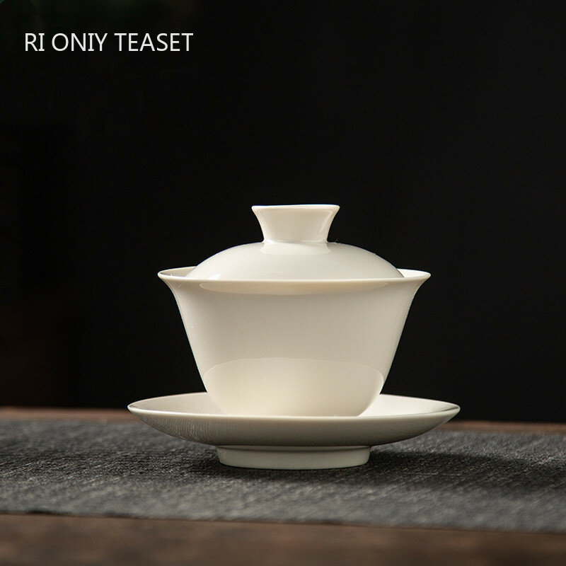 Chinese Retro Solid Color Ceramic Gaiwan Teacup Travel Porcelain Tea Tureen Handmade Tea Bowl Household Teaware Accessories