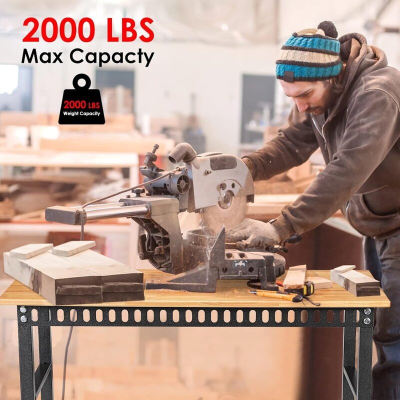 Bangku kerja dapat disesuaikan 48 inci dengan Outlet daya, tugas berat kapasitas beban 2000 LBS bangku kerja kayu keras cocok untuk bengkel