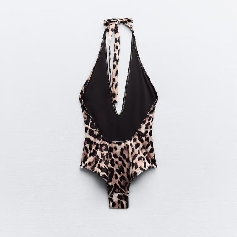 Donne 2024 New Chic Fashion Backless Soft Touch Leopard print hanging neck Mini costume da bagno femminile