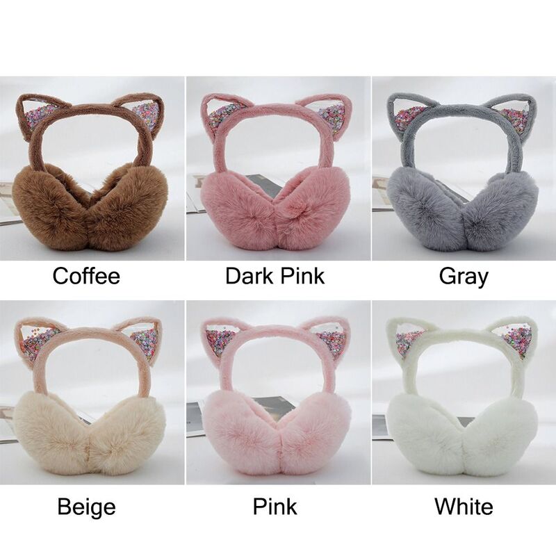 Soft & Warm Animal Earmuffs Outdoor Foldable Cat Ears Ear Covers Furry Fleece Ear Warmers for Women Girls