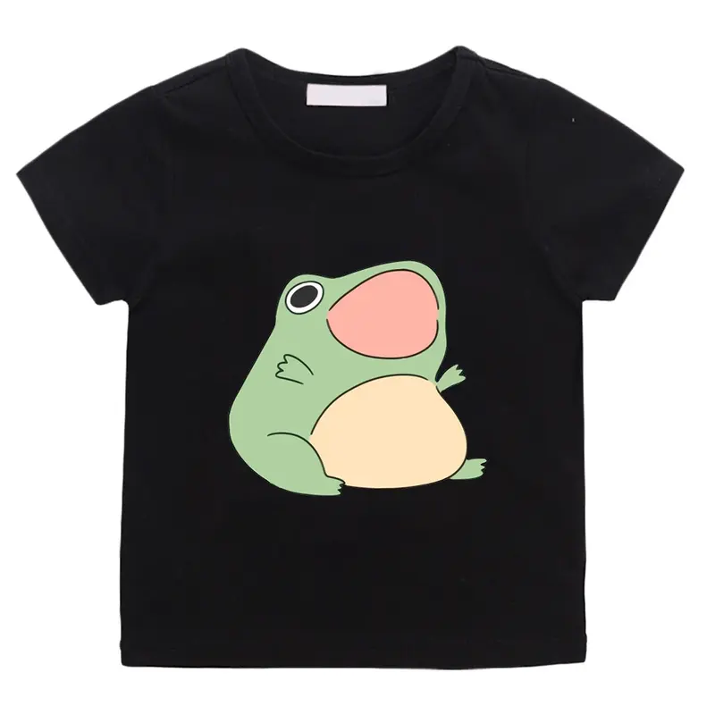 T-shirt manches courtes 100% coton pour garçon, mignon, kawaii, avec image de grenouille