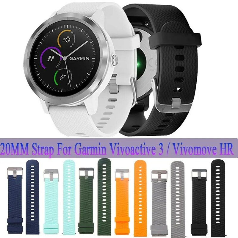 Watch Band for Garmin Vivoactive 3 / Vivomove HR 20MM Smart Watch Bracelet Wrist Strap Belt Silicone Watchband Accessories
