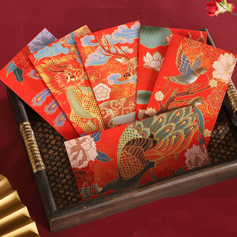 6パック中国の赤い封筒Hongbaoラッキーマネーギフト封筒赤パケット新年のウサギの2023年の新作