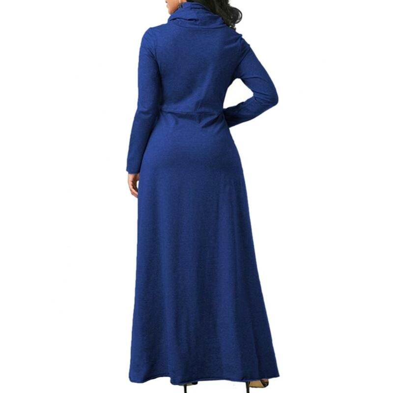 Robe Longue Élégante à Manches sulfet Col Haut pour Femme, Vêtement Chaud avec Poche, Collection Automne Hiver, 6XL