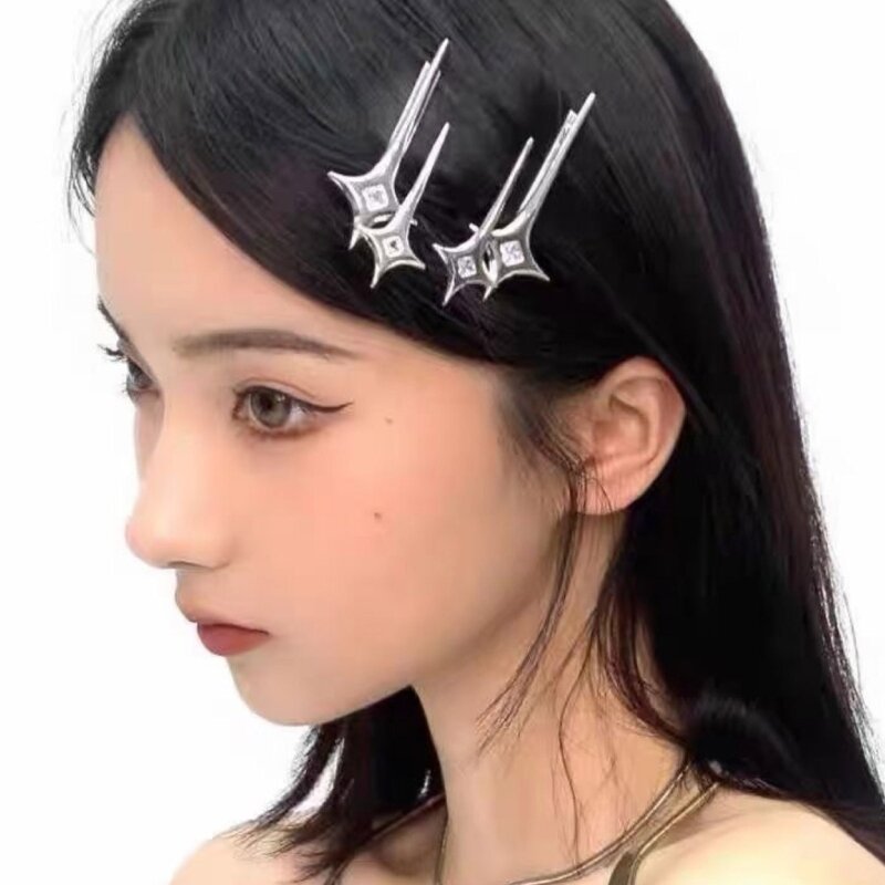 Y2k Fermaglio per capelli con stella in metallo, spettacolo carino, piccolo viso, frangia, accessori per capelli