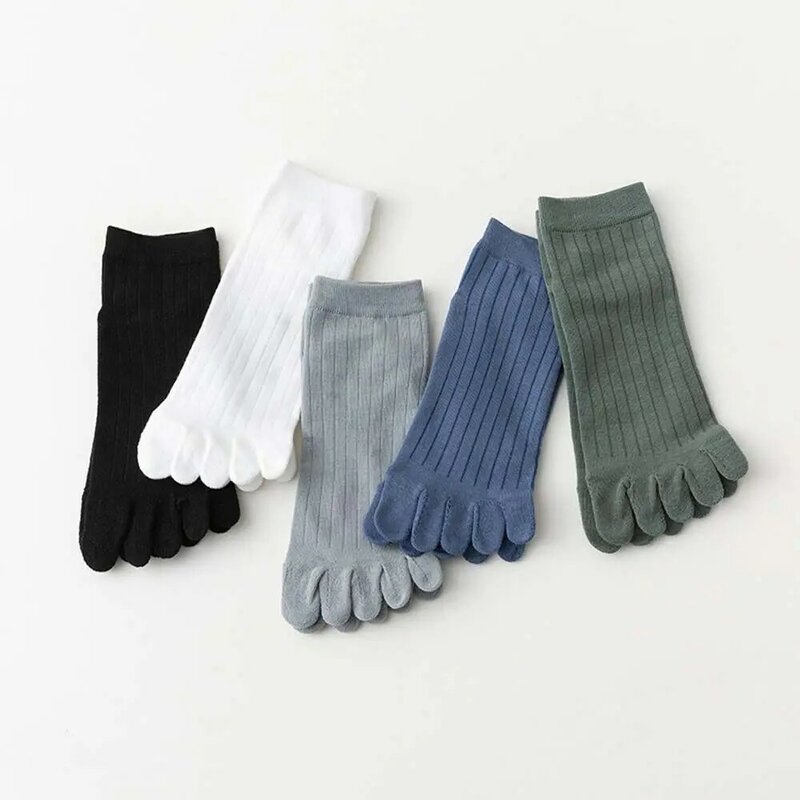Chaussettes à tube court à rayures pour hommes et femmes, respirantes, douces, bonneterie de sport, chaussettes Parker fendues, 5 doigts