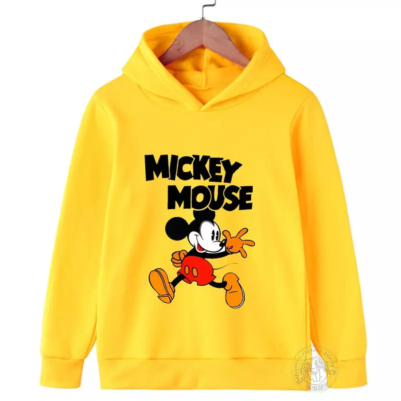 Disney-Sudadera con capucha de Minnie y Mickey para niños, chándal con estampado de dibujos animados, Top de cuello redondo, primavera y otoño