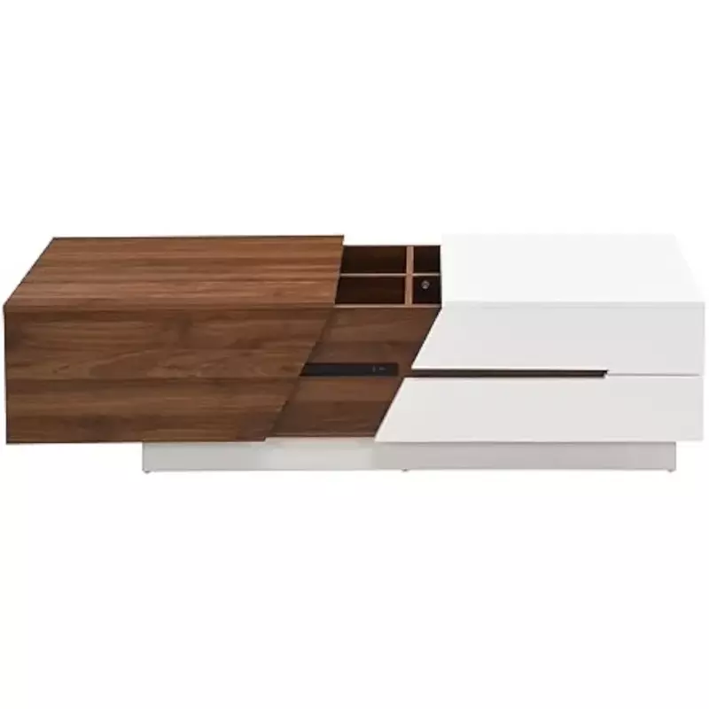 Wysuwany stolik kawowy wysuwany blat na mobilne pudełka + 4 przegrody wielofunkcyjna sypialnia biurowa, biały/orzechowy (prostokąt)