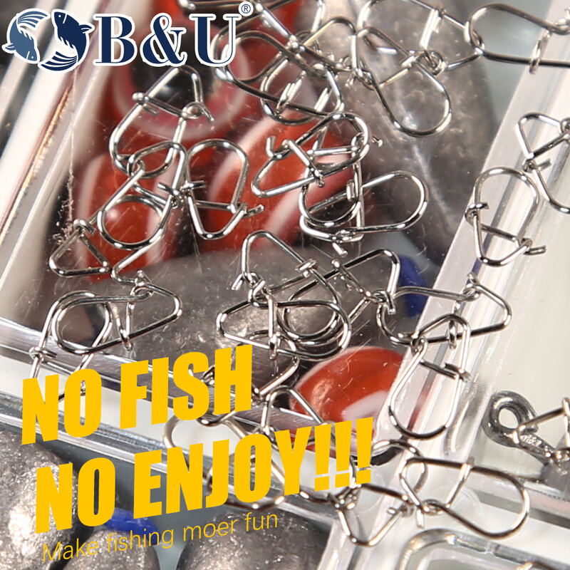 B & U-broches de pesca de acero inoxidable, 50 piezas, Micro Clips de cierre rápido, Conector de seguridad, accesorios, aparejos para señuelos, ganchos
