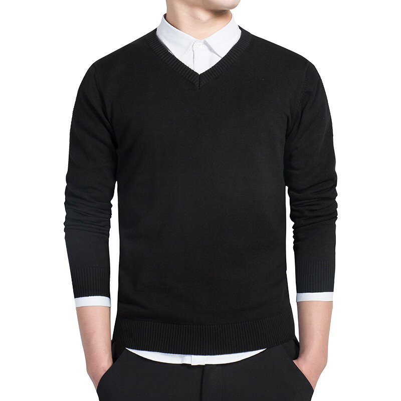 Sweter męski 2024 jesienna swetry na co dzień męska z dekoltem w serek trwała bawełna dzianinowa odzież męska typu Slim Fit Pull Homme