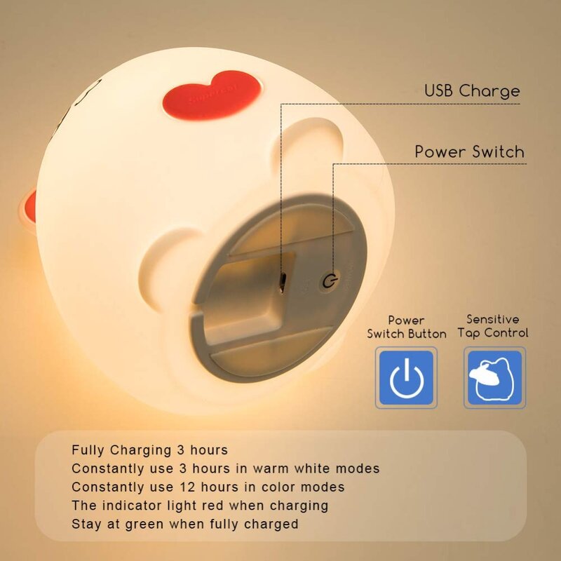 LED ładowane na USB lampka nocna dla dzieci słodki kociak czujnik dotykowy zmienia kolor miękki silikon do oddychania lampa dla dzieci prezent