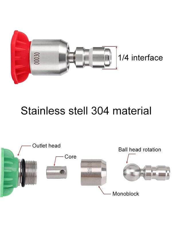 Kit de puntas de boquilla de arandela de presión giratoria de 360 °, tipo de conexión rápida, varios grados (1/4, 0,15), 4 boquillas de pulverización, 25,40