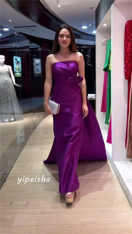 Prom Dress Evening Ball Dress Evening Saudi Arabia Satin Flower Ruched Prom A-line Strapless Bespoke Occasion Gown Long Dresses