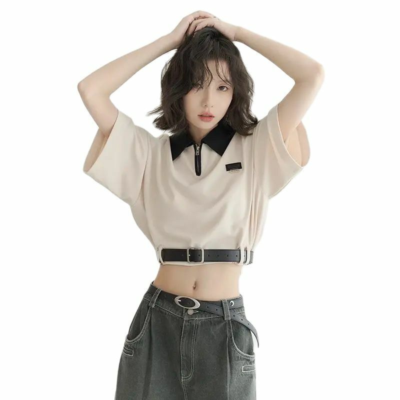 Koreańskie koszulki z krótkim rękawem dla kobiet Y2K Harajuku Teens Streetwear Loose Casual T-Shirt Woman Contrast Color Wild Tee Tops Female