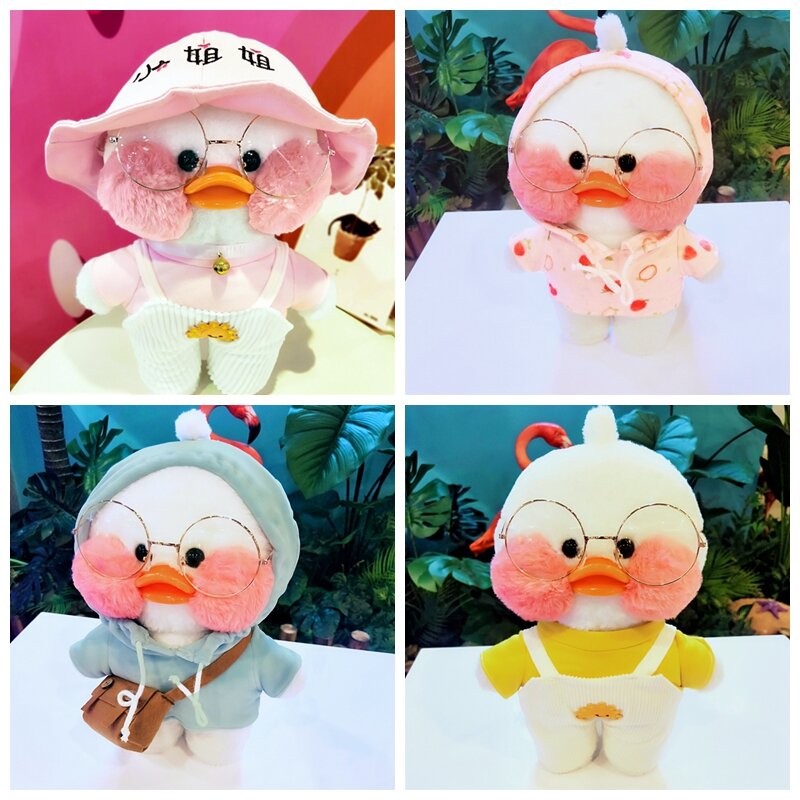 LaLafanfan Cafe Duck Dog Plush Toy, ropa para muñecas de peluche de 30cm, de dibujos animados Sudadera con capucha, monos, accesorios para niños, regalo para niñas, 1 Juego