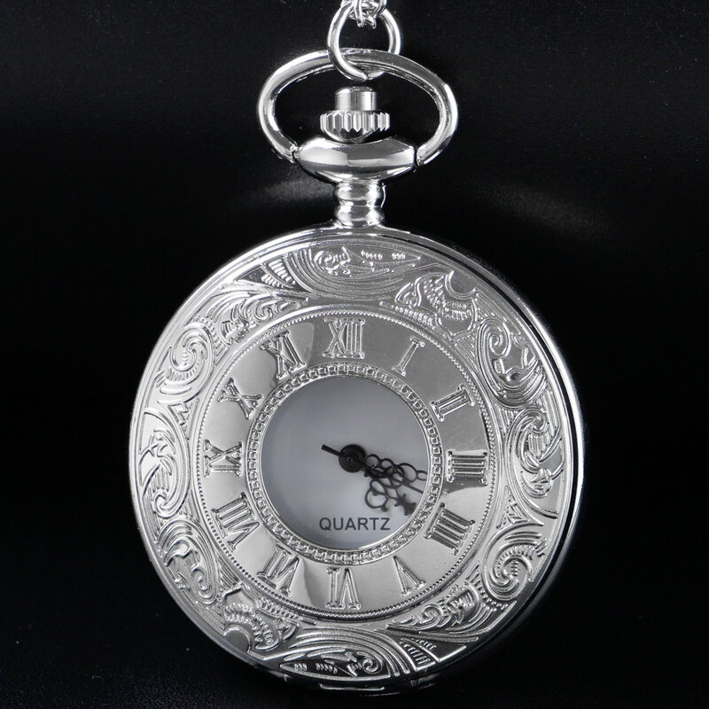 High Quality Neutral Necklace Timing Pendant Men's and Women's Pocket Watch Gift Silver Hollow Carved Quartz Pocket Watch
