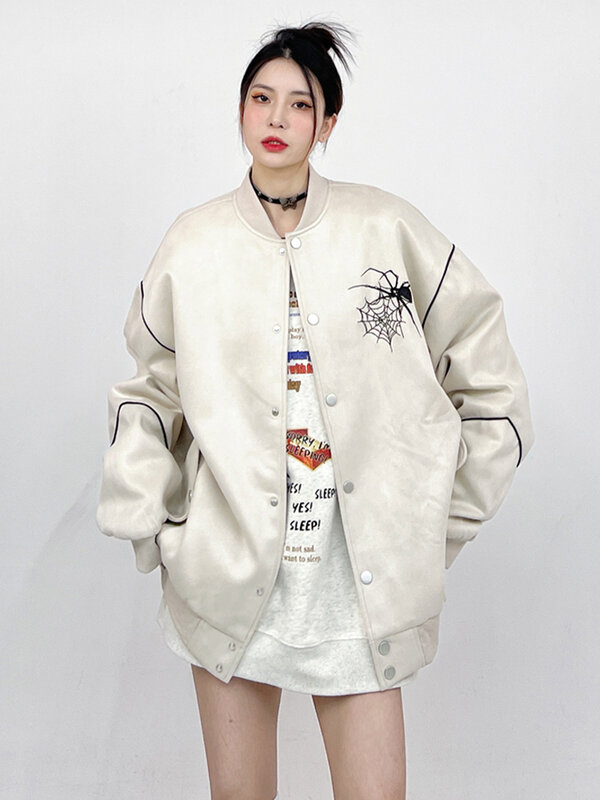 HOUZHOU 스파이더 봄버 재킷 코트, 한국 자수 캐주얼 가디건, 아우터 스트리트웨어, 젊은 여성 의류, 힙합