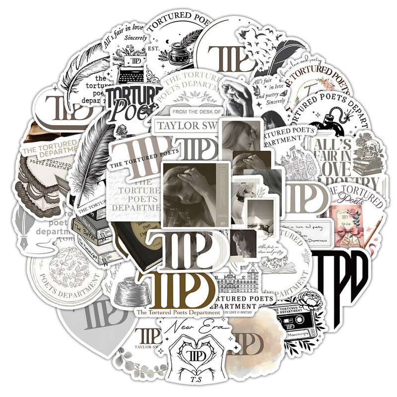Álbum TTPD Torturado Poetas Decoração Adesivos, Hot Singer Taylor Swift, Etiqueta Música Folk, Papelaria DIY, Diário, 10 pcs, 30 pcs, 50pcs