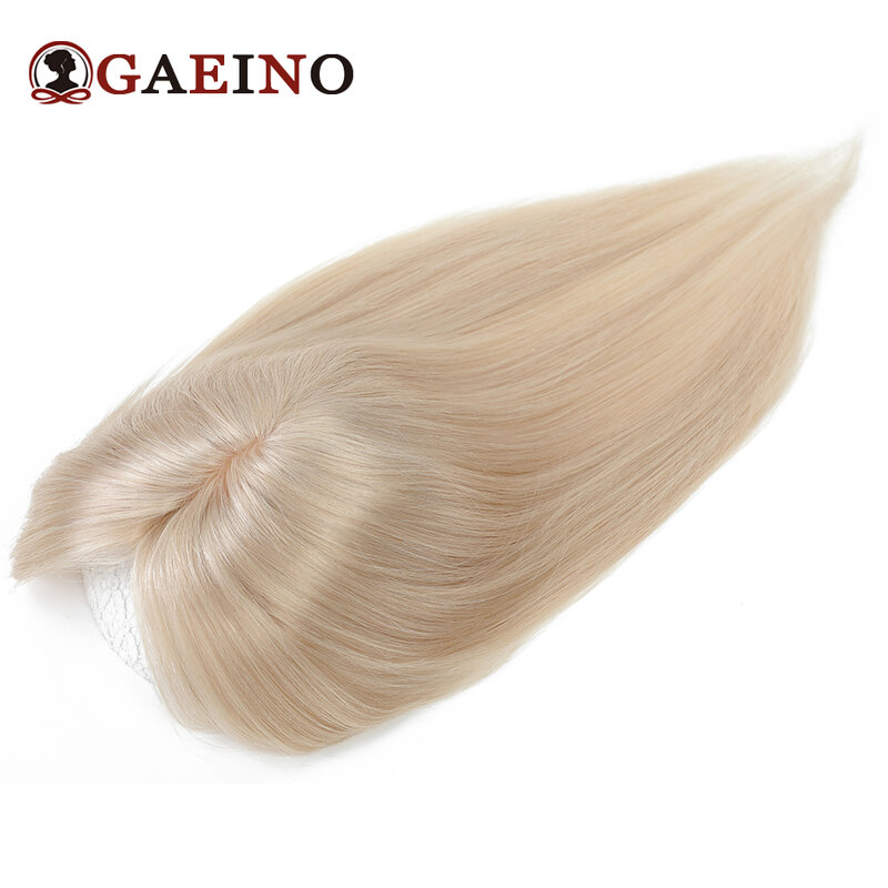 GAEINO Straight Human Hair Toppers With 3 Clips Hair Extensions Natural Remy Hairpieces Topper For Women With Bangs 150%Density