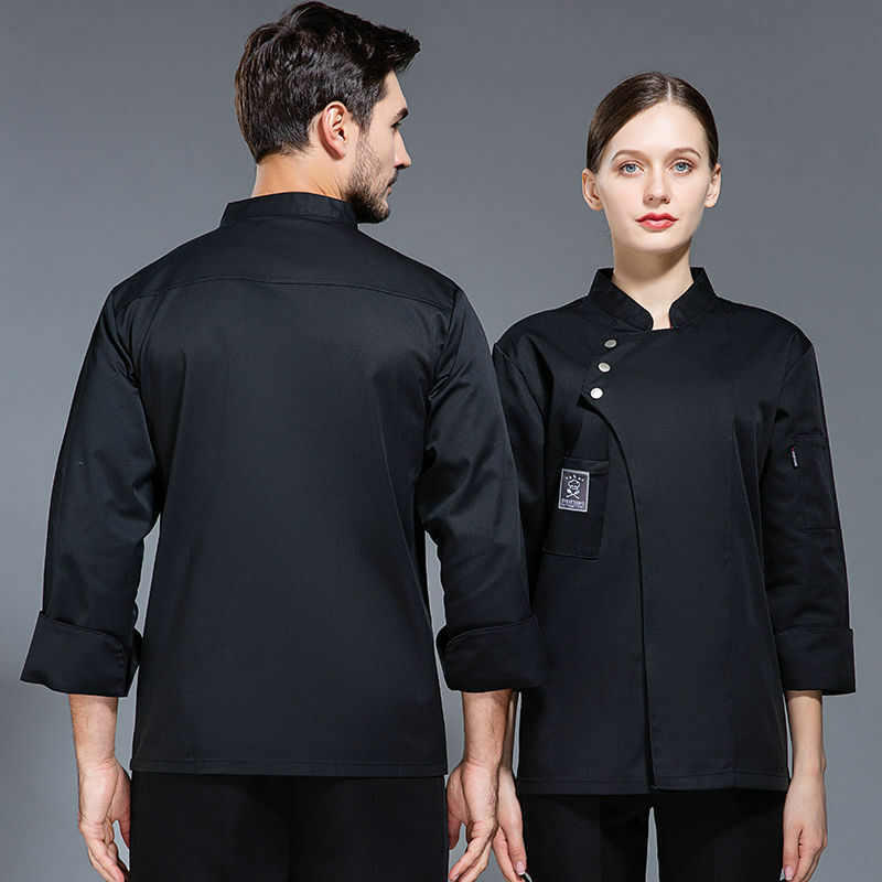 シェフのユニフォームジャケット,長袖,黒,通気性,レストランのTシャツ,食品サービス,新しい調理服,ロゴ