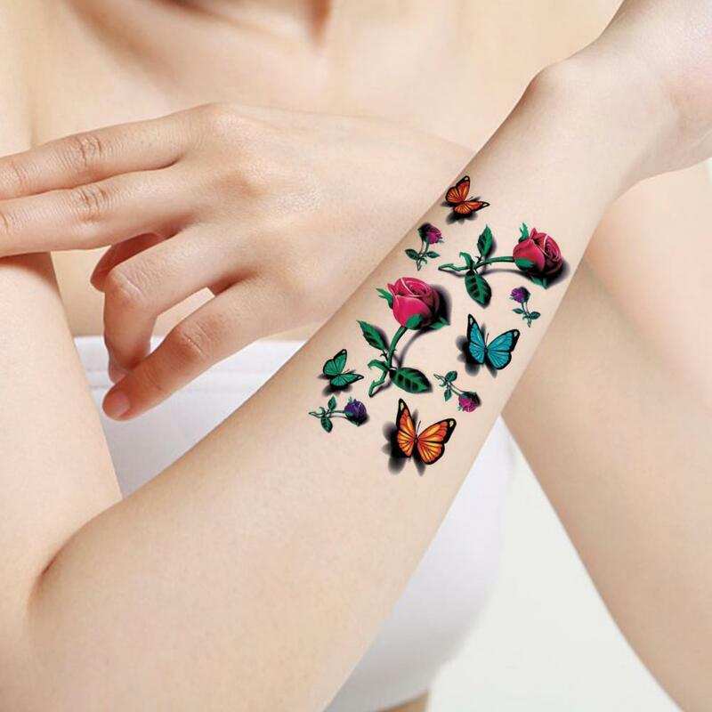 Autoadesivo del tatuaggio del tatuaggio impermeabile per le donne tatuaggio temporaneo adesivo 3D autoadesivo del corpo regalo di arte tatuaggi farfalla fiore di rosa