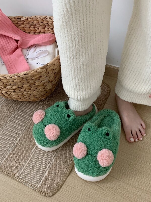 Couples Cute Frog Cotton Home Slippers For Men And Women In Autumn And Winter Cover Heel Warm And Non Slip Plush Home Slipper