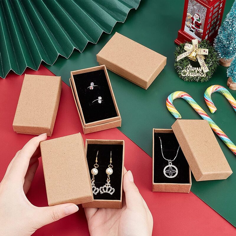 pandahall Cardboard Jewelry Set Box for Ring Necklace Rectangle Tan 8x5x3cm Black 9x7x3mm White 7x7x3mm 9x9x3mm 8-24pcs