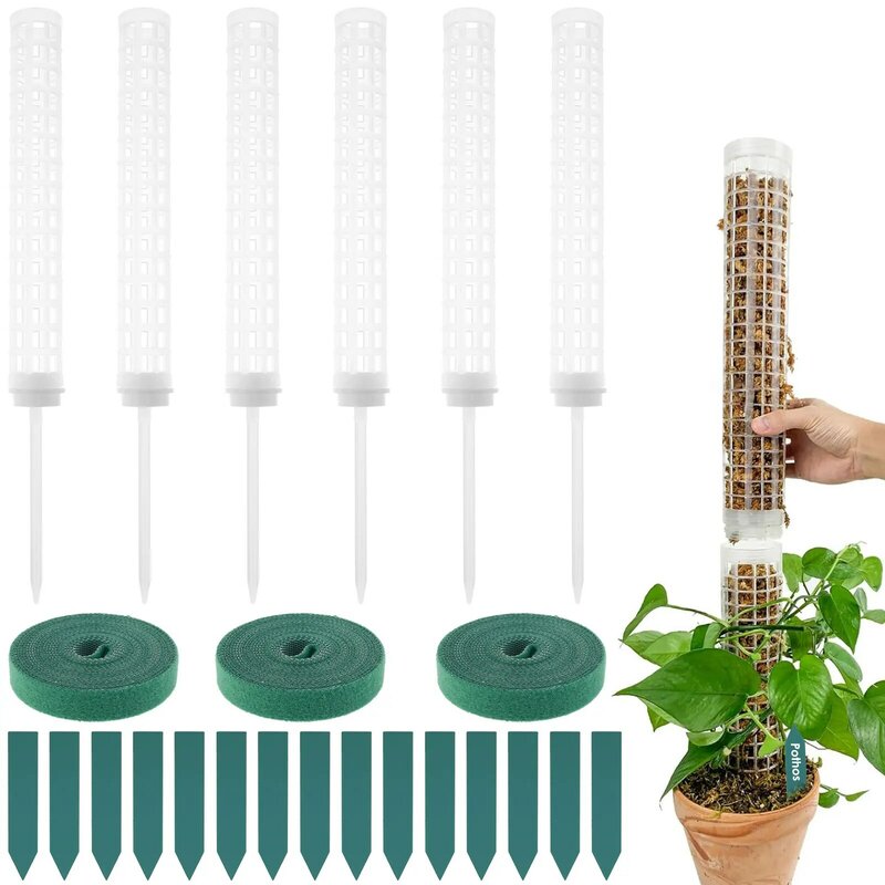 Kit de postes de musgo apilables para plantas, poste de plástico para musgo Monstera, fácil de instalar, soporte para plantas trepadoras, 6 piezas