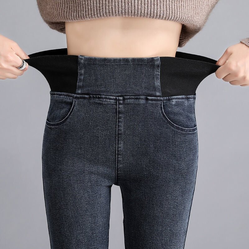 Узкие джинсы с высокой талией, женские весенние узкие эластичные джинсовые брюки, винтажные брюки-карандаш, женские джинсы с высокой талией