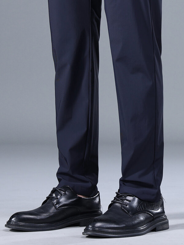Pantalones lisos elásticos para hombre, pantalón de negocios, cintura elástica, estilo clásico coreano, traje informal fino, negro, gris y azul, marca de verano