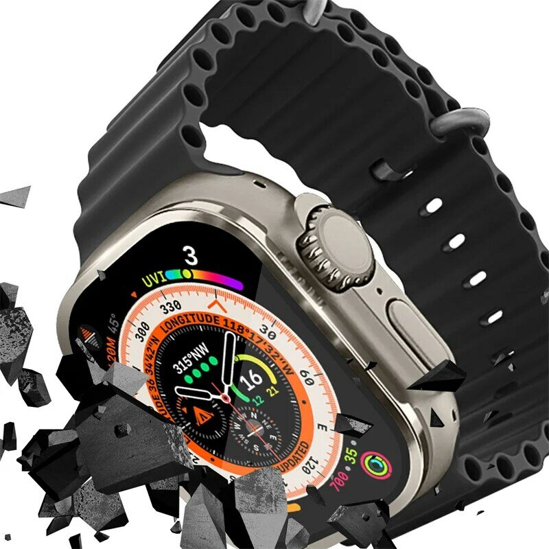1-2 buah casing Aloi Aluminium + kaca temper untuk jam tangan Apple Ultra 2 49mm pelindung layar untuk iWatch Ultra 49mm HD
