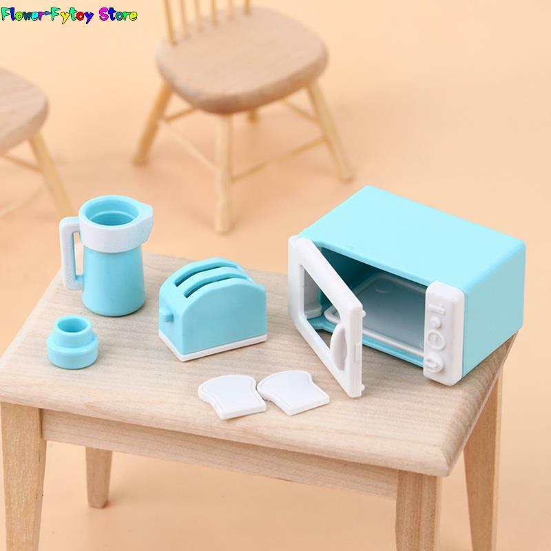Mini horno microondas para casa de muñecas, juego de hervidor de pan, utensilios de cocina, juguetes, accesorios, nuevo, 1:12, 3 piezas por juego