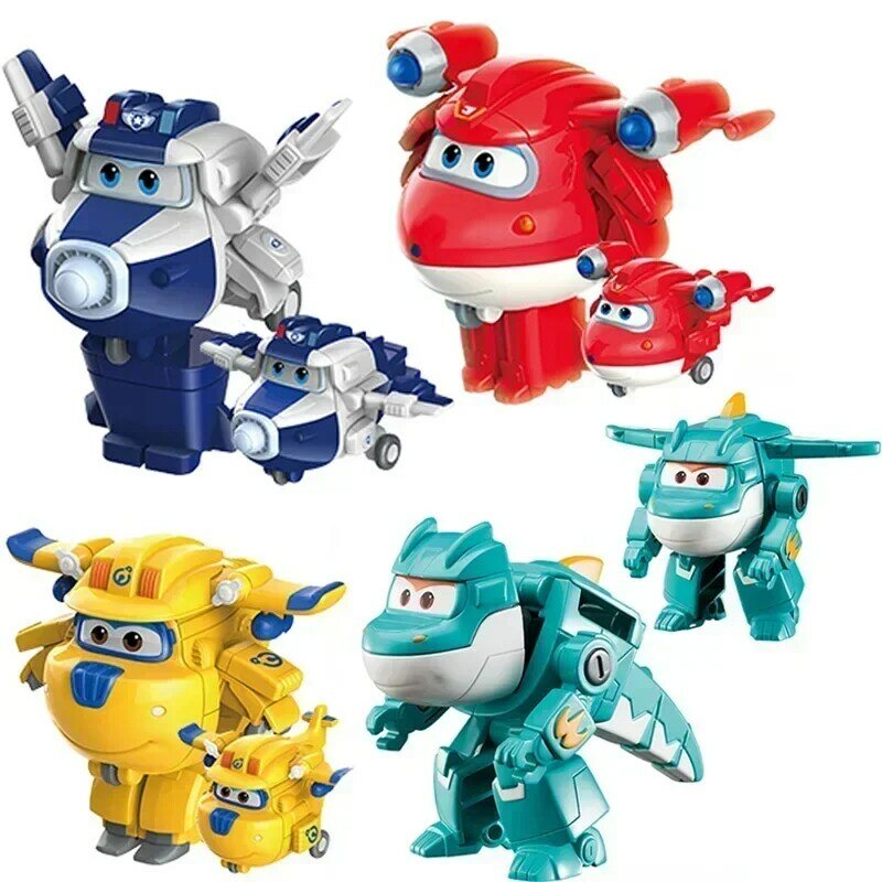 Figurines d'action Super Wings pour enfants, mini avion de transformation, robot Jett, étourdi, modèle de transformation D37, jouets cadeaux, 2 po