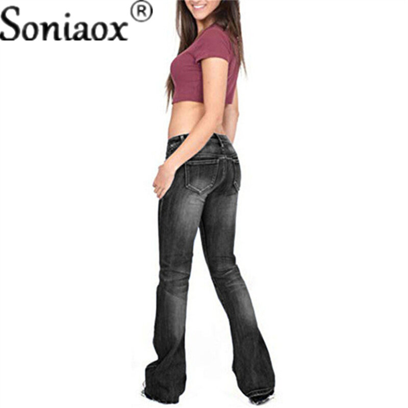 Jeans a zampa pantaloni Vintage in Denim da donna pantaloni a tasca elasticizzati alla moda pantaloni dritti larghi casuali Streetwear Jeans a gamba larga 2022