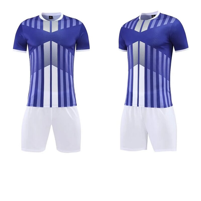 23-24 Sommer Marke Fußball tragen blau rot weiß Trikot benutzer definierte kurz ärmel ige T-Shirt Shorts Set benutzer definierte Trikot Modell 2203