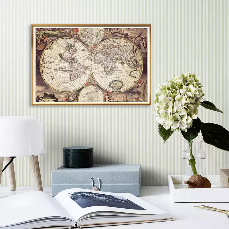 90*60Cm De Wereldkaart Retro Decoratieve Canvas Schilderij Middeleeuwse Latin Wall Art Poster Woonkamer Home Decor schoolbenodigdheden
