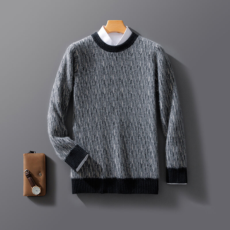 Suéter de cachemira de cuello redondo para hombre, Jersey suelto de lana, camisa de fondo de punto, suéter de negocios, otoño e invierno, nuevo