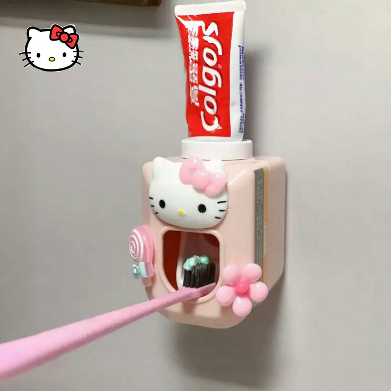 Hello Kitty pasta gigi pemeras Sanrio Kawaii kartun otomatis pasta gigi Dispenser untuk anak-anak perlengkapan kamar mandi