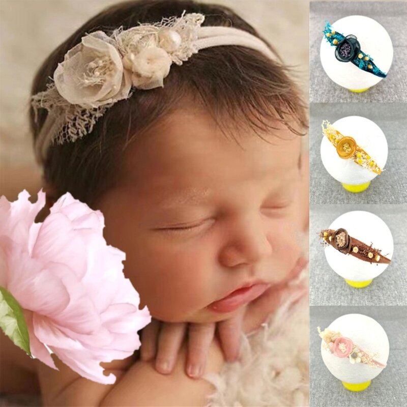 ปรับดอกไม้สำหรับ 0-1T เจ้าหญิงทารกอุปกรณ์เสริมการถ่ายภาพ Handmade ทารกแรกเกิด Headwear Photo Props