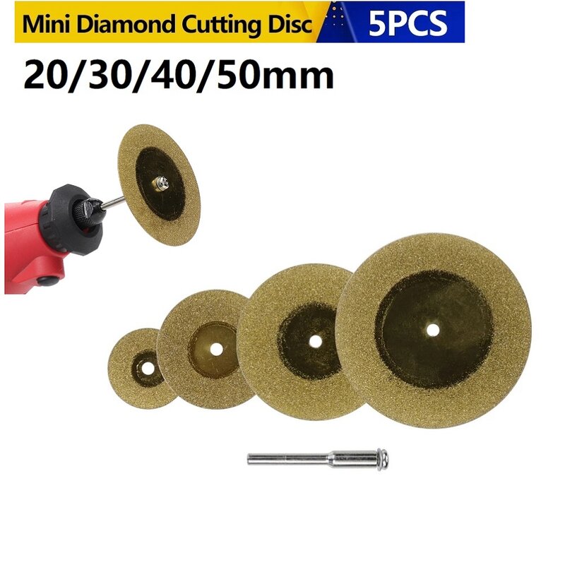 5PCS Mini Diamond Cutting Disc & 3mm Shank Mandrel Set For Dremel Rotary Tools Accessories TiN Coated Circular Saw Blade