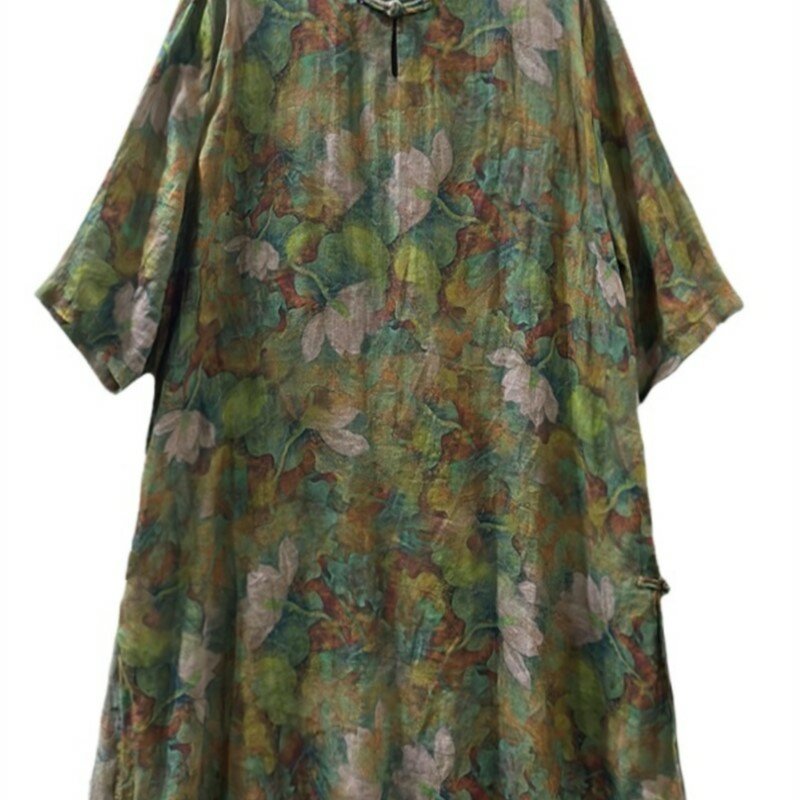 Женская юбка-рубашка из хлопка и льна, с воротником-стойкой