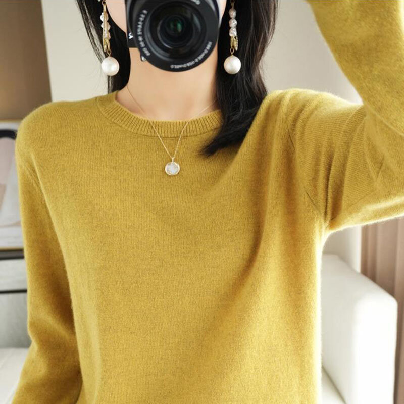 Suéter básico de cuello redondo para mujer, Jersey cálido e informal, moda coreana, Primavera, 2023