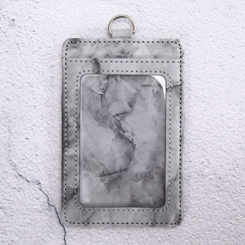 Unisex PU Marble ID Credit Bank Working Badge Card Holder with Hanging Rope Purse Bags Business Card Protectors Wallets Case